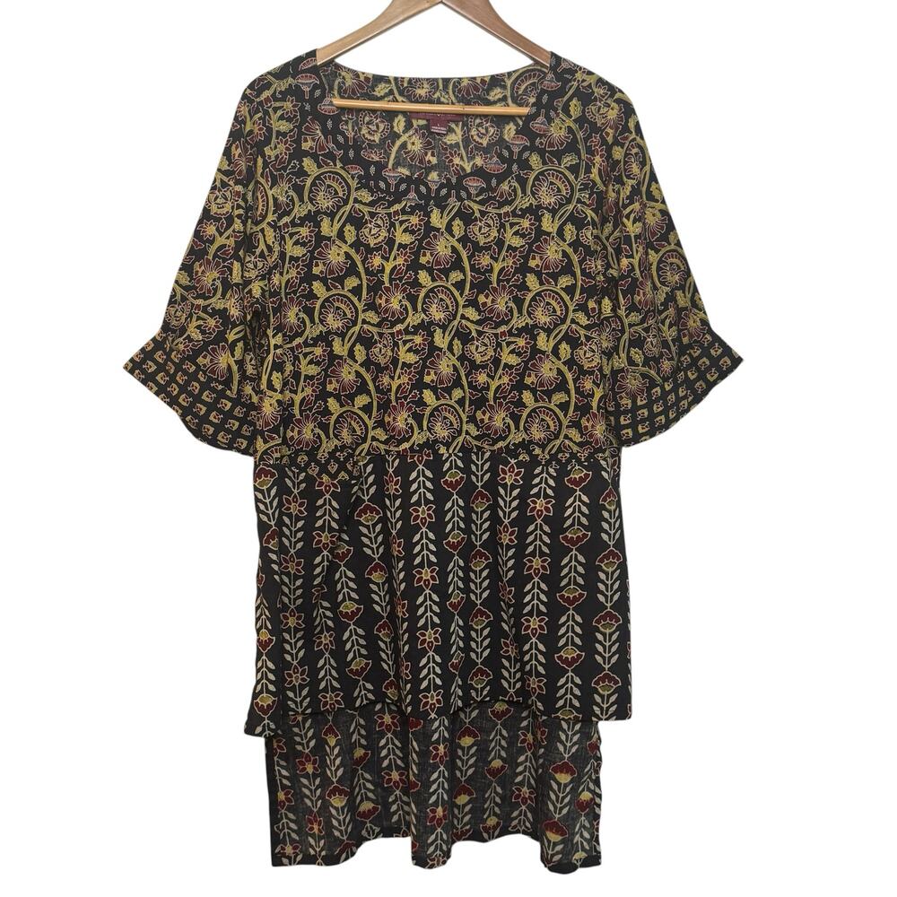 April Cornell 100% Cotton Romania Vine Blockprint Tunic Size Large Made in India